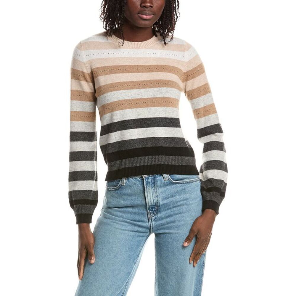 &Isla Womens  Ariana Stripe 100% Cashmere Sweater, Black